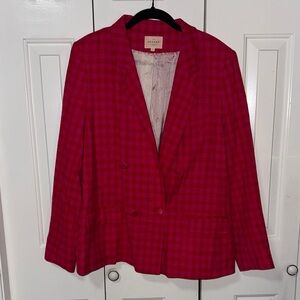 Sézane Vibrant Pink & Red Checkered  Linen Blazer